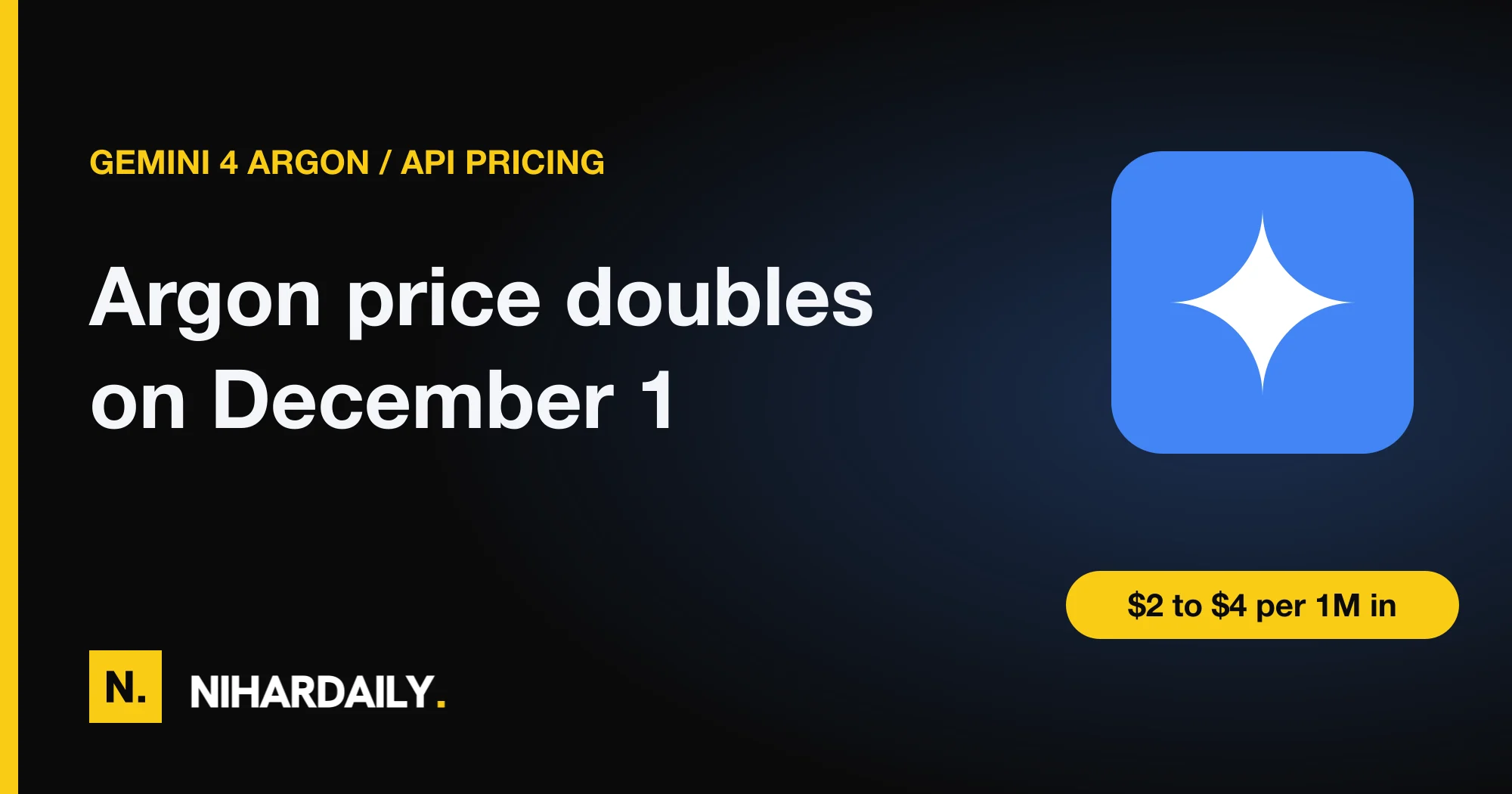Google Gemini logo beside a price rising from $2 to $4 per million tokens