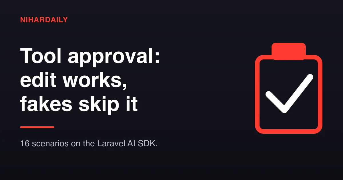 Checkmark and approval gate hero for Laravel AI SDK tool approval testing