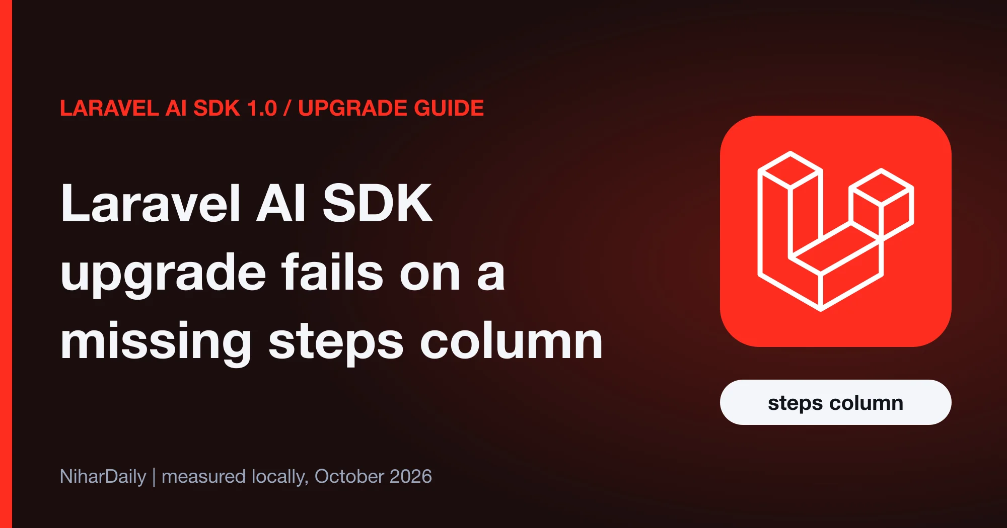 Laravel AI SDK conversation table before and after the 1.0 upgrade, with the steps column added