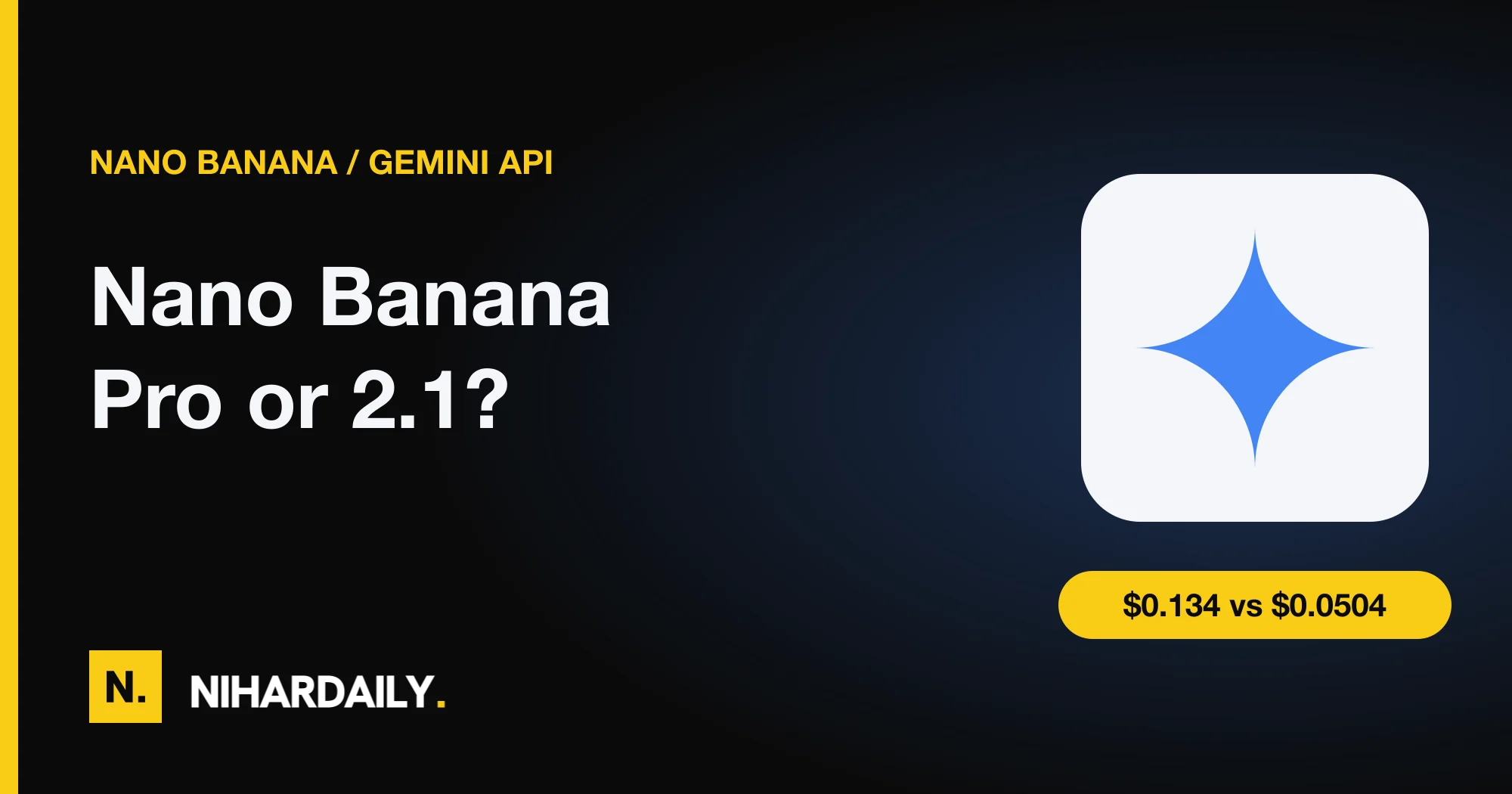 Nano Banana Pro and Nano Banana 2.1 price per image side by side on a NiharDaily hero