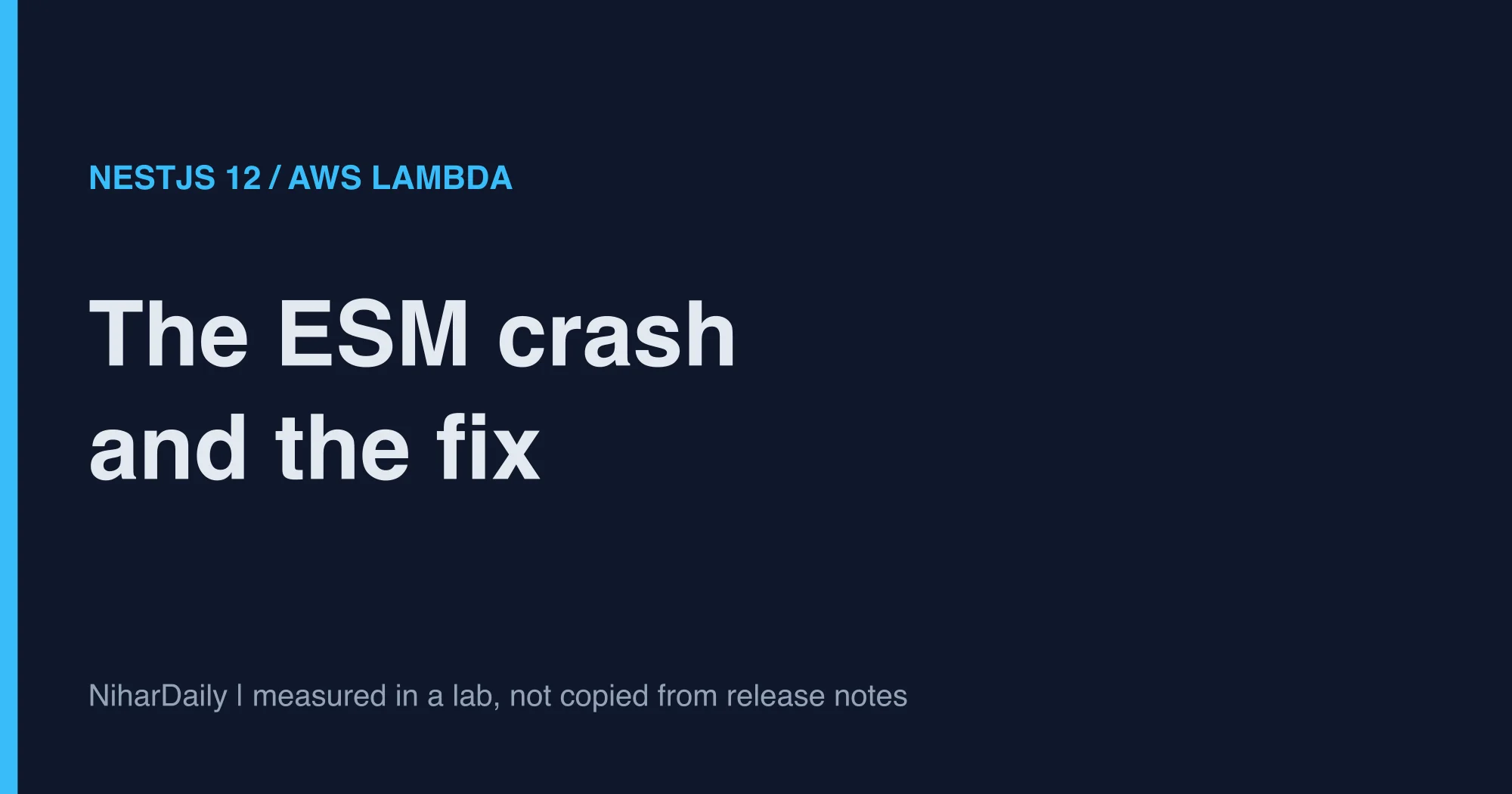 Matrix showing a CommonJS NestJS 12 app failing on five Node versions under the Lambda require(esm) flag