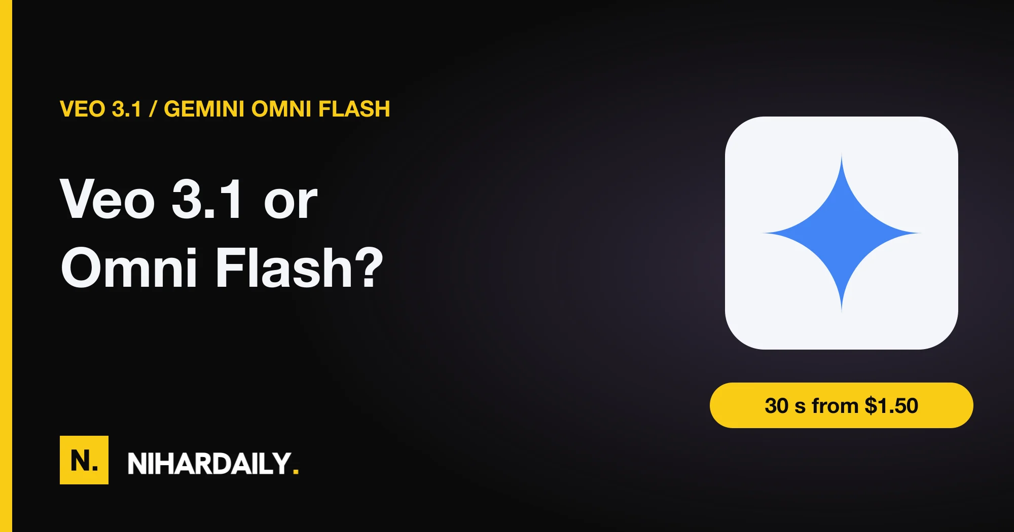 Veo 3.1 and Gemini Omni Flash price per second compared on a NiharDaily hero